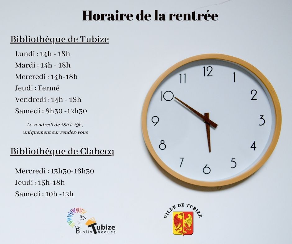 Horaire de la rentrée de la bibliothèque de Tubize